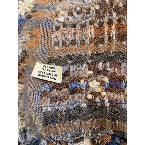 Vintage Wool Blend Scarf Wrap Embroidered Beaded Floral Fringe 26” x 74” Boho - Picture 9 of 10